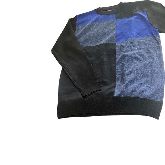 Men’s Ballantrae Edinburgh Retro Blue/Black Color-block Crew Neck Sweater - Picture 3 of 5